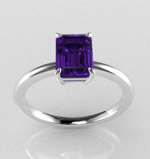Render de un anillo de plata con zafiro corte baguette rectangular, diseño delicado de Mena Fine Jewelry.