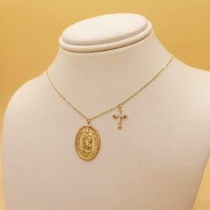 Gargantilla medalla Virgen & cruz