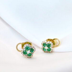 Arete trébol esmeralda & diamantes